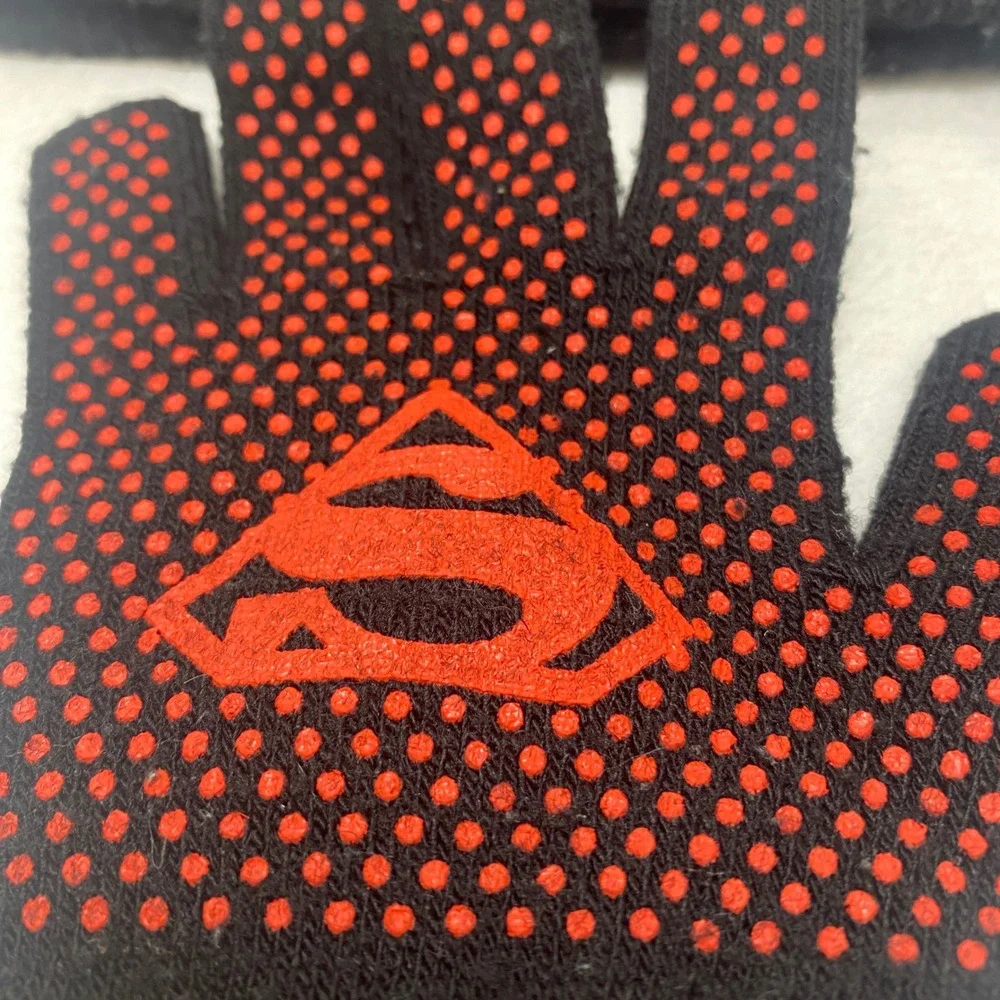 VTG Childs Superman Knit Beanie Hat Gloves‎ Set Black Red S Shield Logo Winter